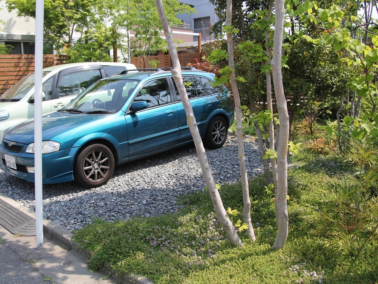 砂利の駐車場と這い性タイム